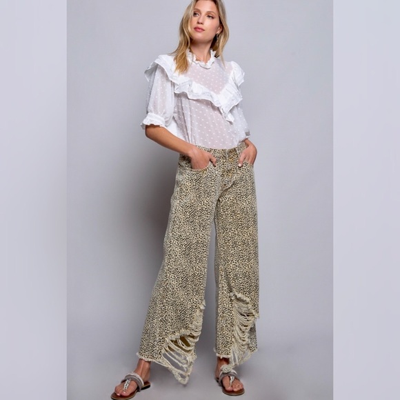 POL Swiss Dot Ruffle High Neck Blouse Half Sleeves Relaxed Fit - Picture 11 of 11